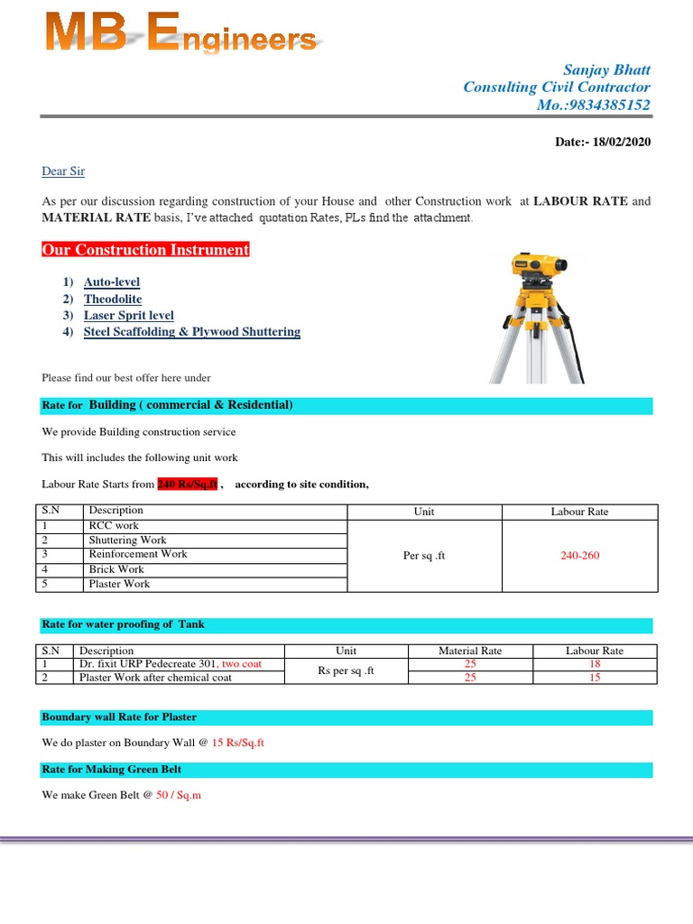 House Construction Quotation Rates | PDF