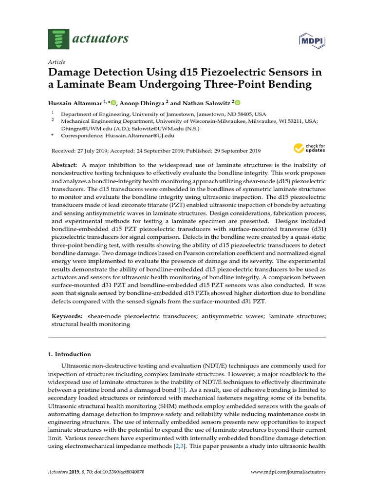 Actuators: Damage Detection Using d15 Piezoelectric Sensors in A ...