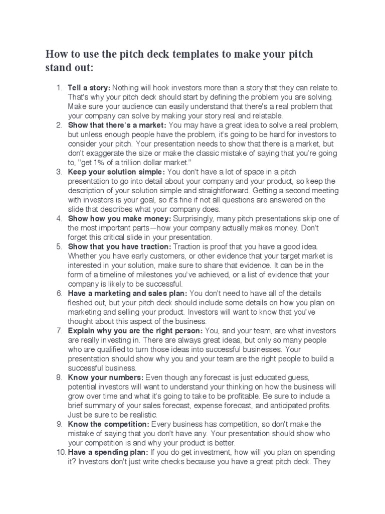 How To Use The Pitch Deck Templates To Make Your Pitch Stand Out | PDF ...