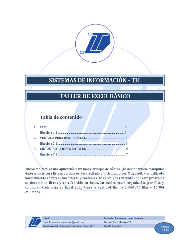 Taller de Excel Básico: Ejercicios y Guía | PDF | Microsoft Excel ...