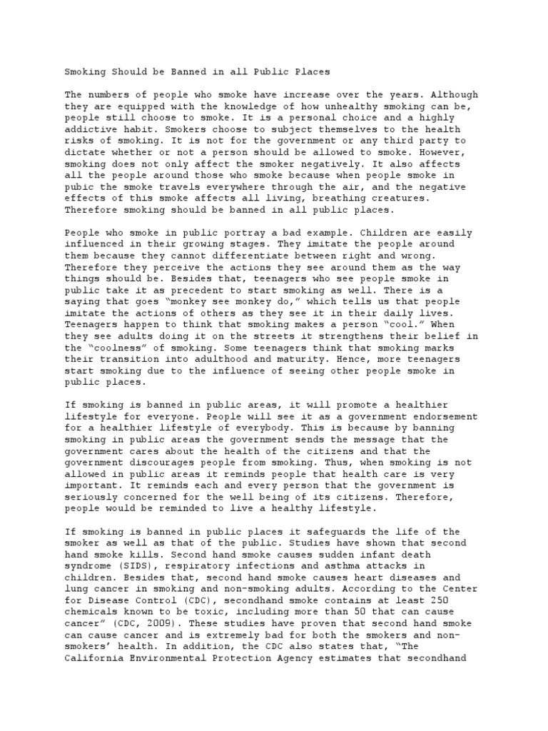 should cigarette smoking be banned argumentative essay Ban Smoking in Public Places Now | PDF | Cigarette