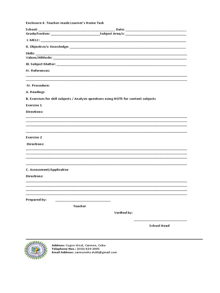 Teacher-Made Home Task Template | PDF | Applied Psychology | Education ...