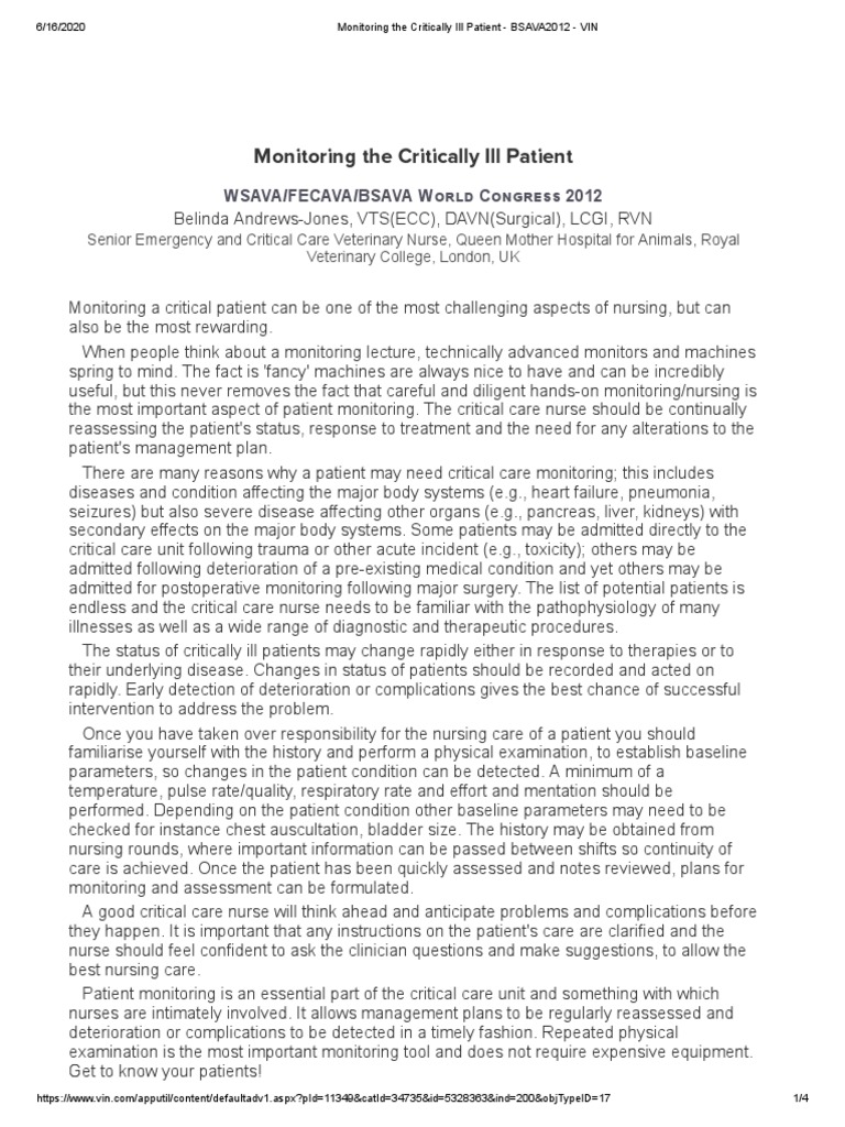 Critical Care Patient Monitoring Guide | PDF | Vein | Blood Pressure
