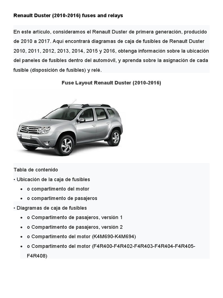 dacia duster cigarette lighter fuse Renault Duster Fuse Box Diagrams (2010-2016) | PDF | Transmission  (Mechanics)