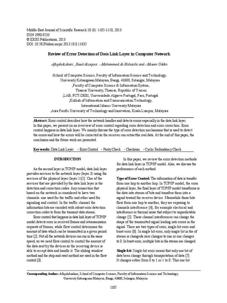 Review of Error Detection of Data Link Layer in Computer Network | PDF ...