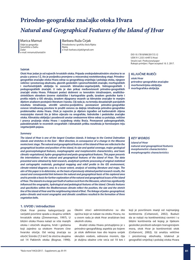 Prirodno-Geografske Značajke Otoka Hvara PDF | PDF
