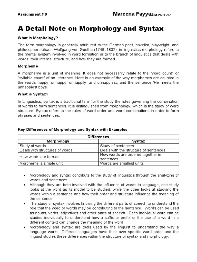 Morphology and Syntax Explained | PDF | Morphology (Linguistics) | Word