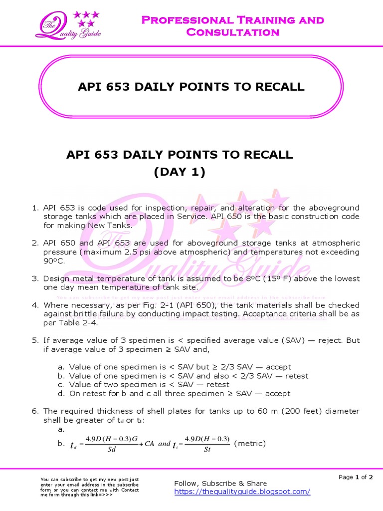 Api 653 Daily Points To Recall (Day 1) | PDF | Mechanical Engineering ...