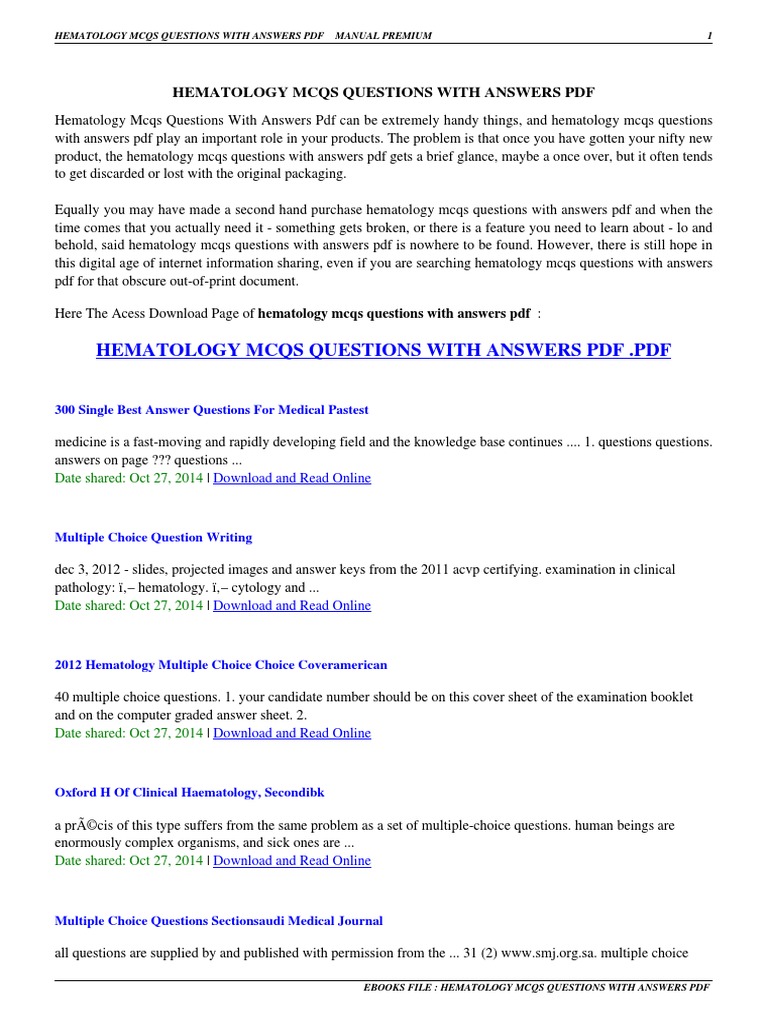 HEMATOLOGY MCQS WITH ANSWERS PDF FREE DOWNLOAD 2022 intelligence overview