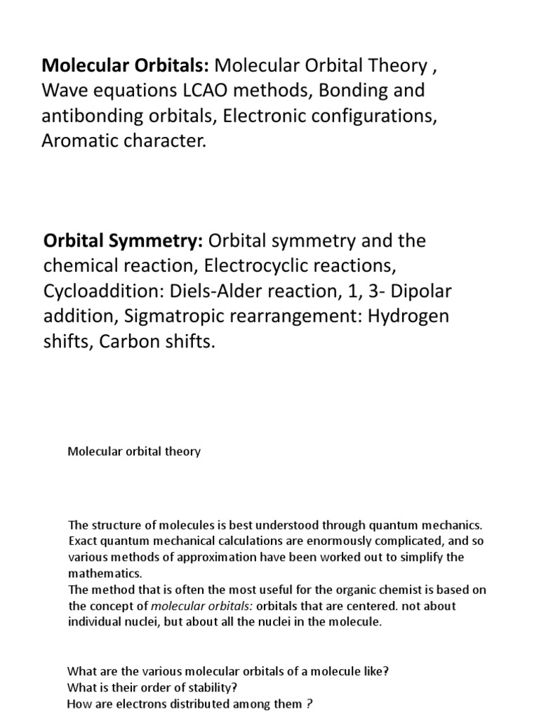 Orbital Symmetry in Molecular Reactions | PDF | Molecular Orbital ...