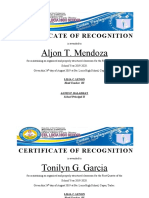 Aljon T. Mendoza: Certificate of Recognition