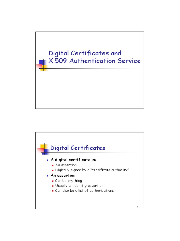 Digital Certificates and X.509 Authentication Service PDF Public
