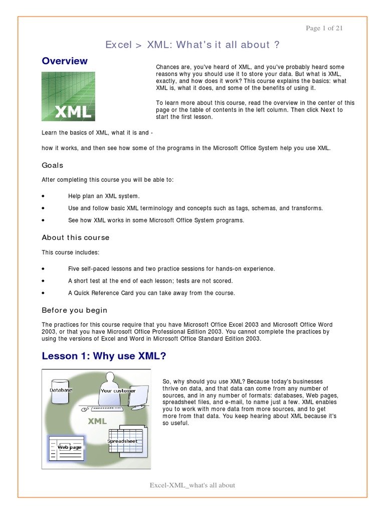 ExcelXML What's All About PDF Xml Schema Xml