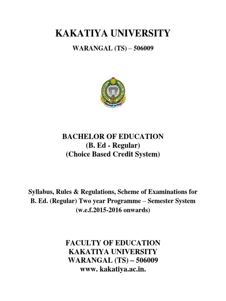 268 BEd Rules Regulations 2015 KU PDF PDF Course Credit Test