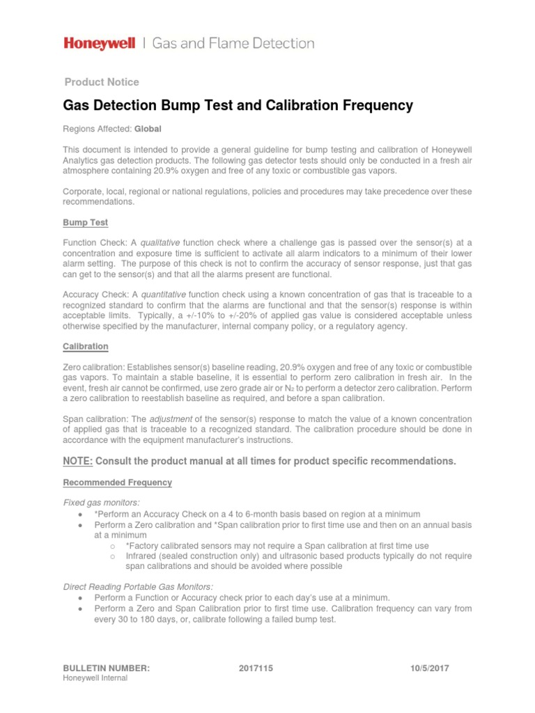Gas Detection Bump Test and Calibration Frequency PDF Calibration