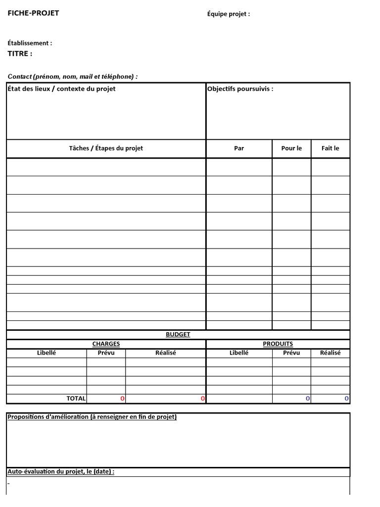 Modèle de fiche projet vierge | PDF