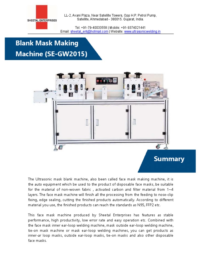 Ultrasonic Mask Making Machine SE-GW2015 | PDF | Titanium | Welding