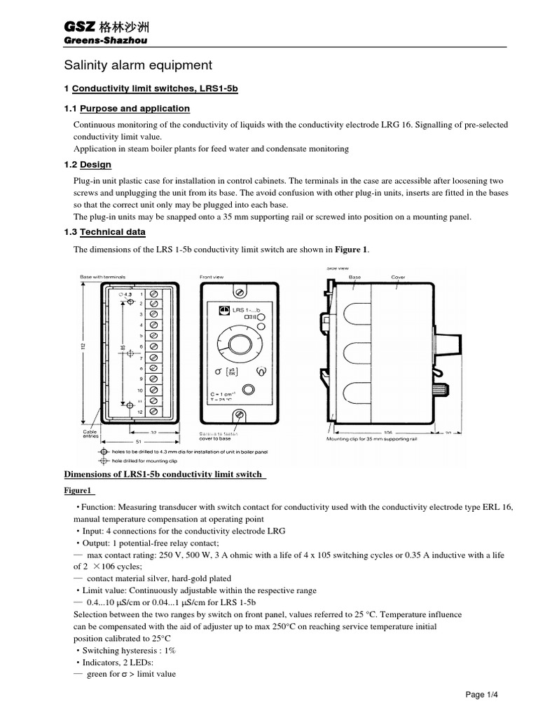 Conductivity Limit Switch LRS1-5b Guide | PDF | Electrical Resistivity ...