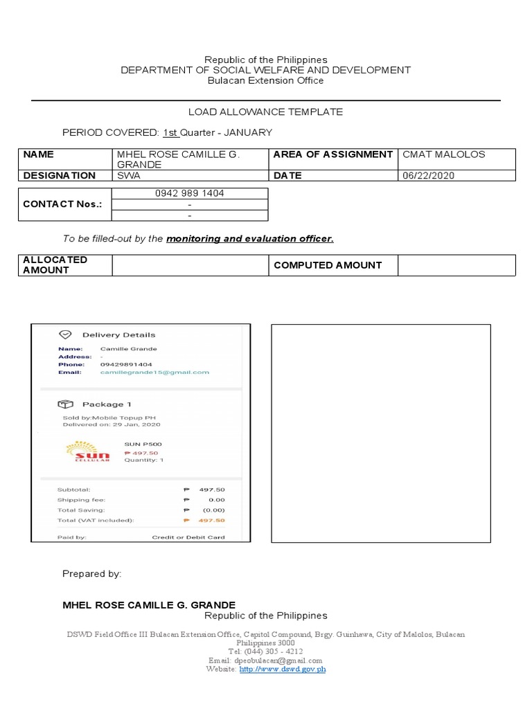 Name Area of Assignment Cmat Malolos Designation Date Contact Nos ...