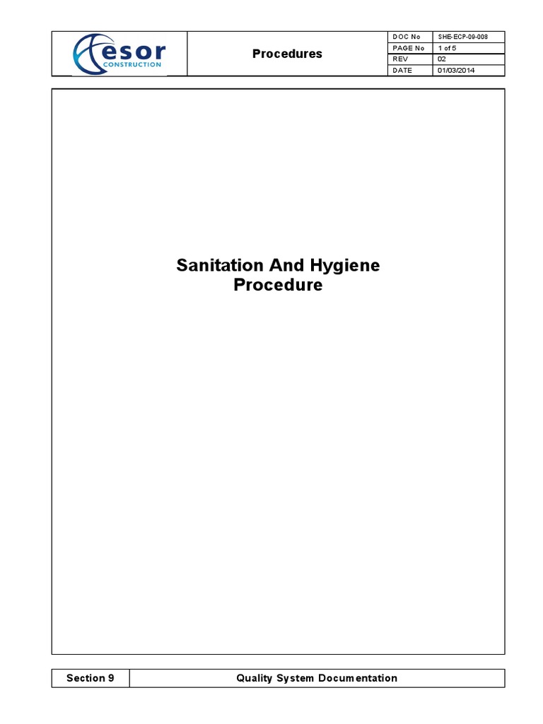 Sanitation and Hygiene Procedures Guide | PDF | Hygiene | Sanitation