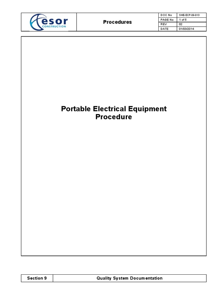 SHEECP09013 Portable Electrical Equipment Procedure Rev02 PDF