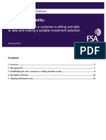 UK FSA Guidance Consultation - Establishing The Risk A Customer Is Willing and Able To Take and Making A Suitable Investment Selection