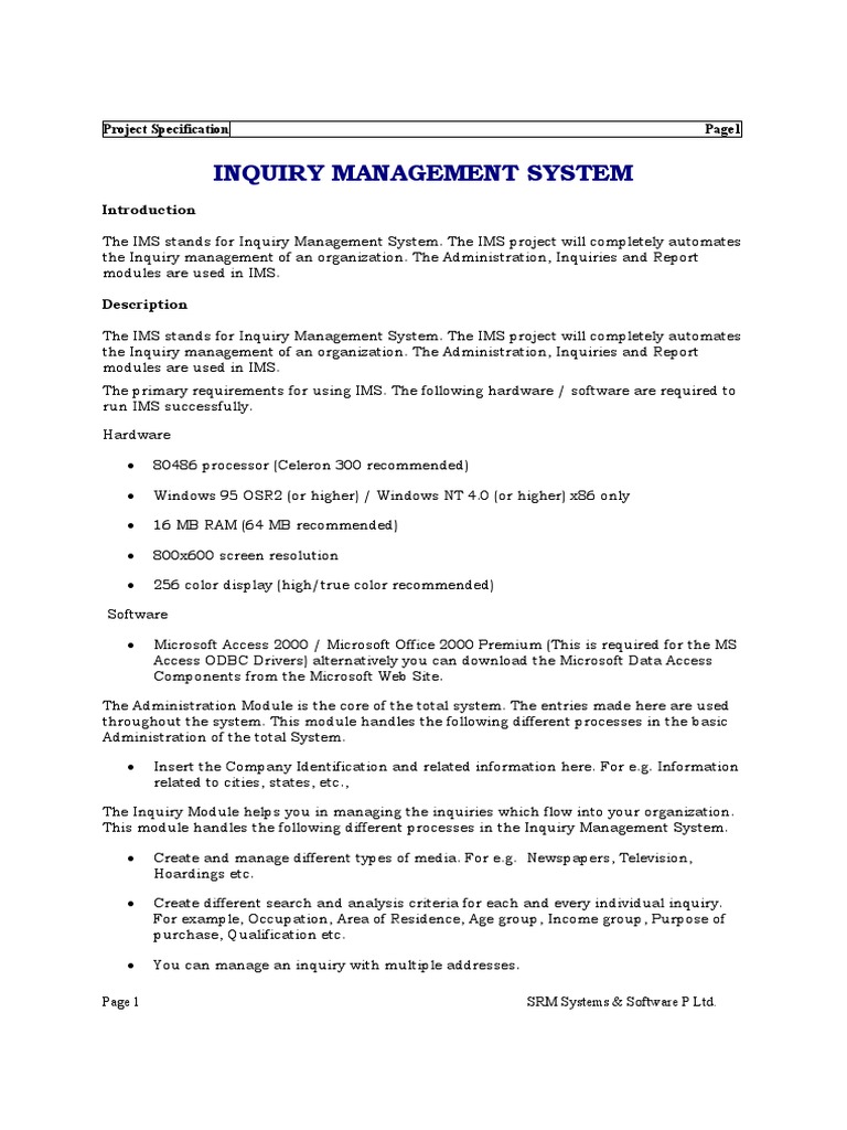 Inquiry Management System Overview | PDF | Icon (Computing) | System