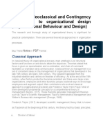 Classical, Neoclassical and Contingency Approaches To Organizational Design (Organisational Behaviour and Design)