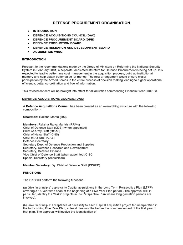 Defence Procurement Structure Overview | PDF | Procurement | Military