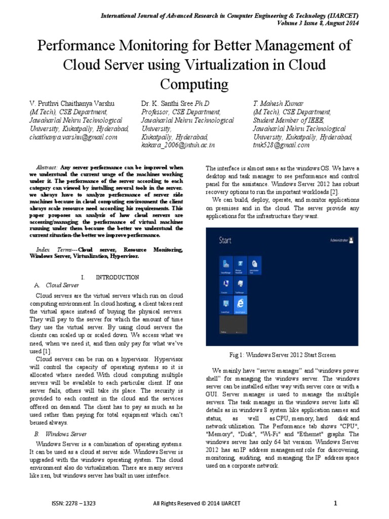 Performance Monitoring For Better Management of Cloud Server Using ...