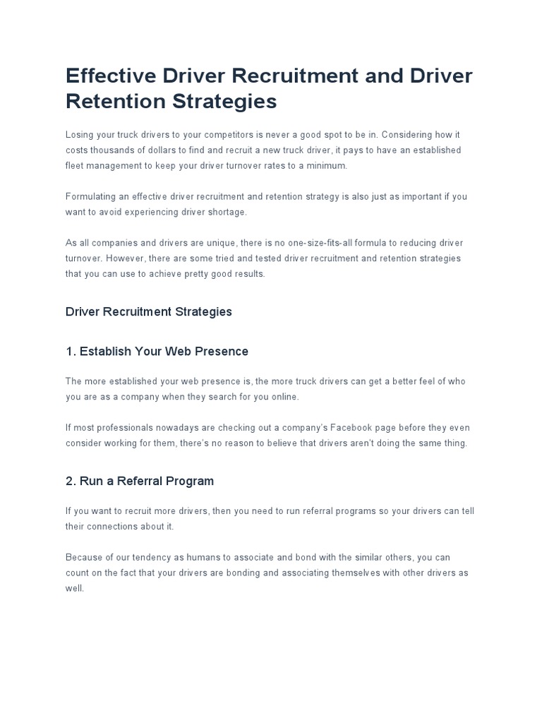 Truck Driver Recruitment & Retention Tips | PDF | Employee Retention ...