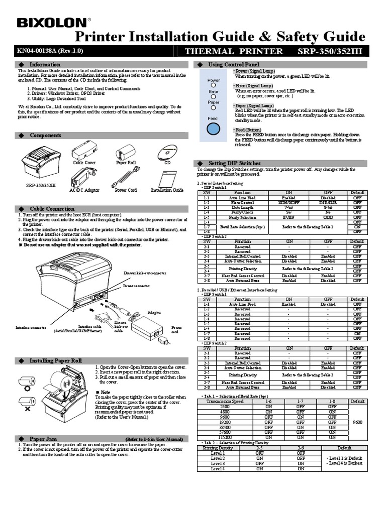 Printer Installation Guide & Safety Guide: Thermal Printer Srp-350 ...