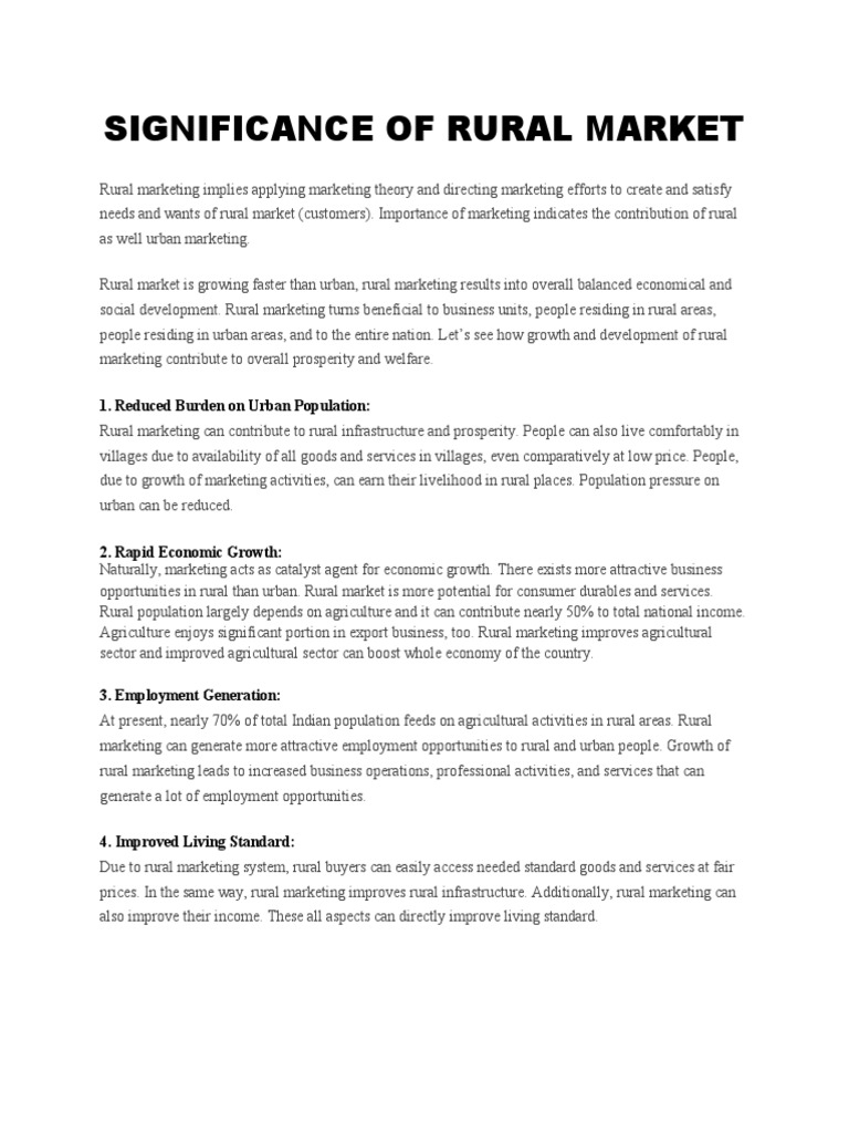 Significance of Rural Market PDF Marketing Pricing