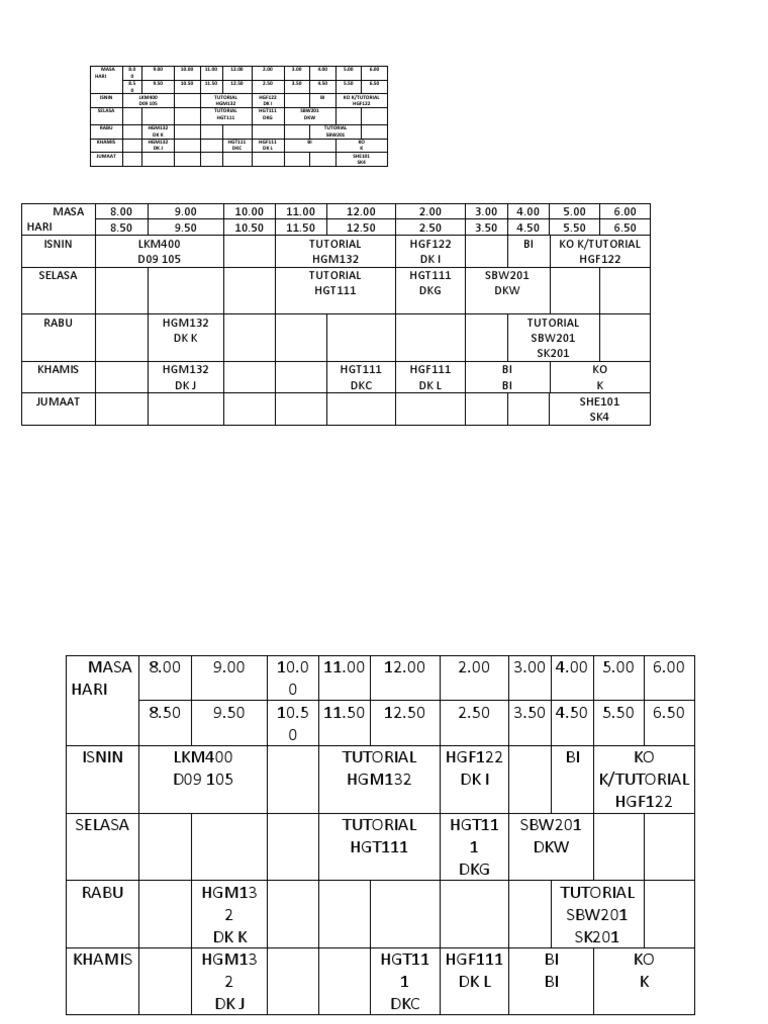Weekly Tutorial Schedule Overview | PDF