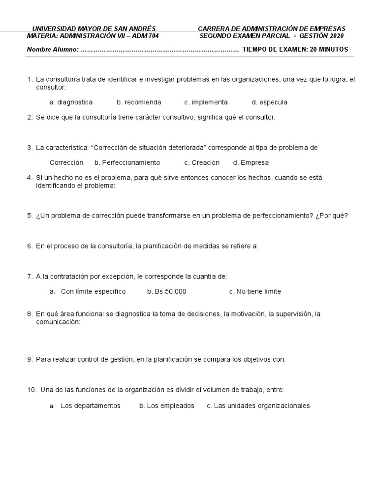 Examen Parcial de Consultoría Empresarial | PDF | Crecimiento personal ...