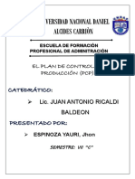 Plan de control de producción en la Universidad Nacional Daniel Alcides Carrión