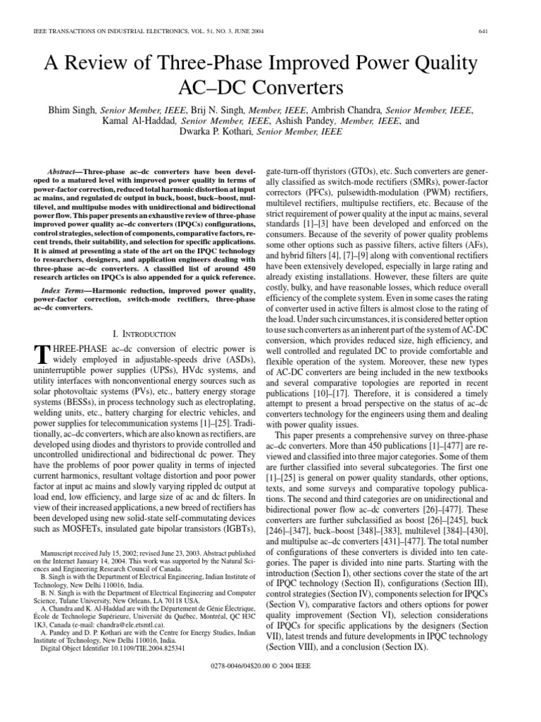 A Review of Three-Phase Improved Power Quality | PDF