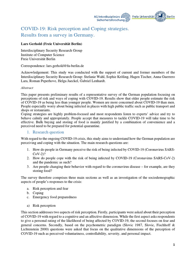 COVID-19 Risk Perception in Germany | PDF | Risk | Survey Methodology