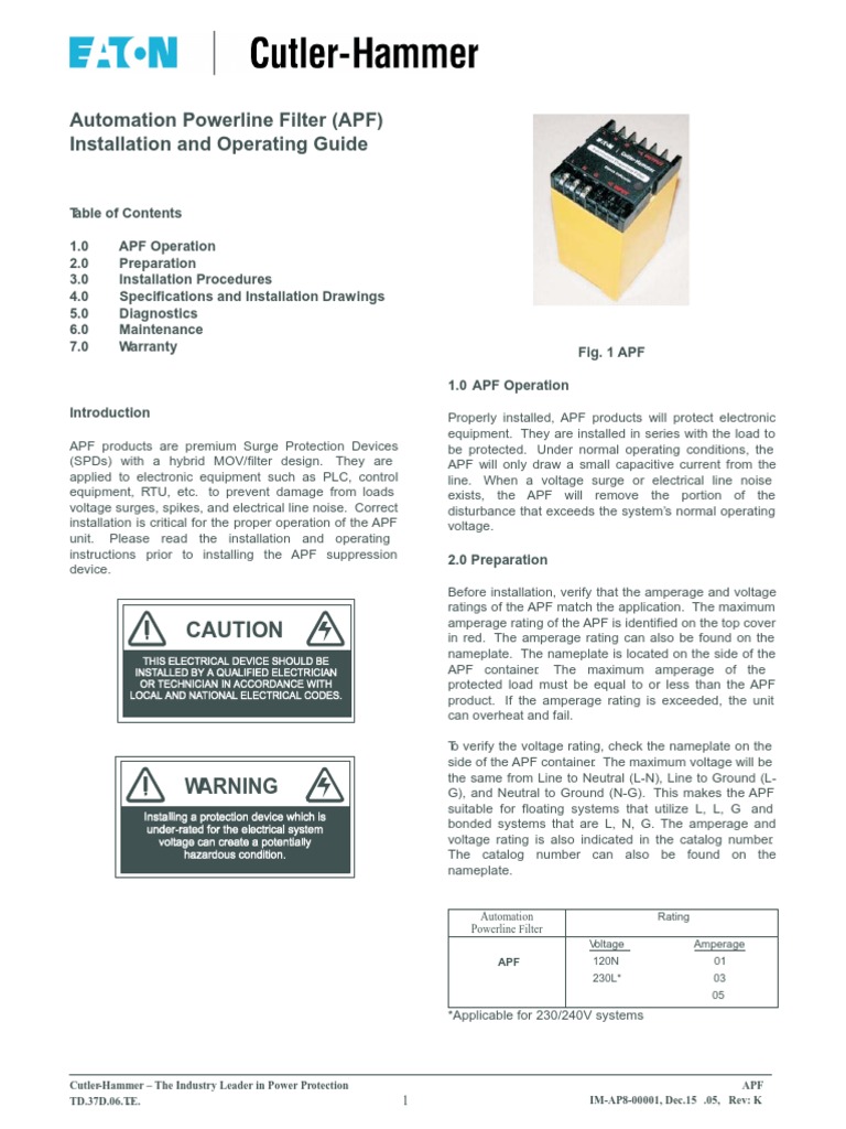 Automation Powerline Filter (APF) Installation and Operating Guide ...