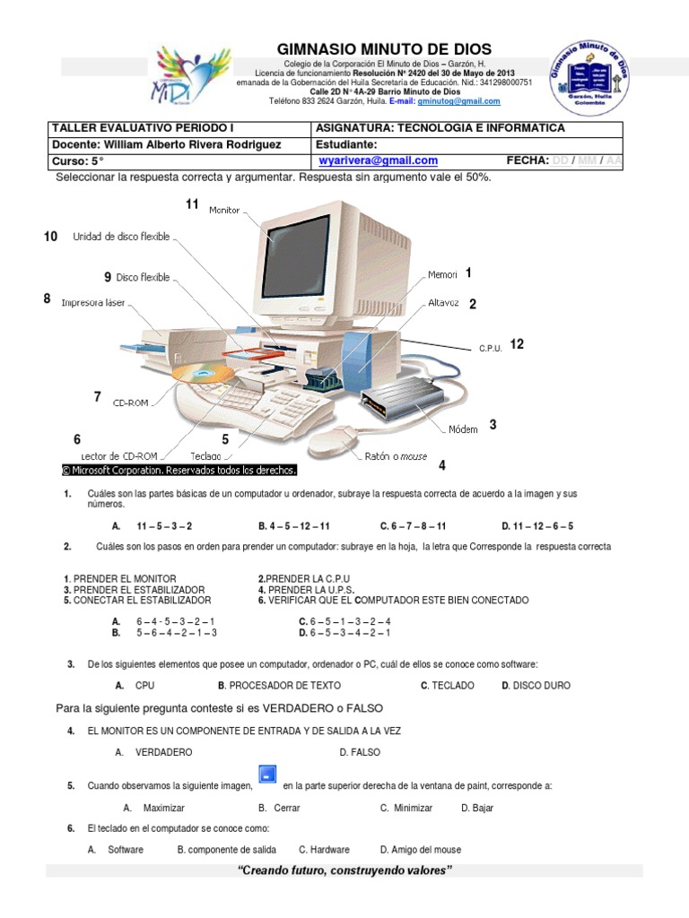 Taller Tecnologia e Informatica Grado 5 Periodo I | PDF | Hardware de ...