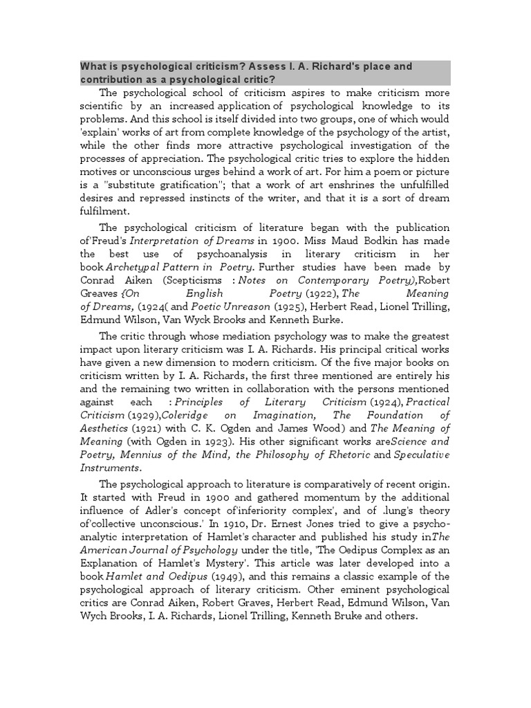 10 What Is Psychological Criticism Pdf Unconscious Mind Psychology