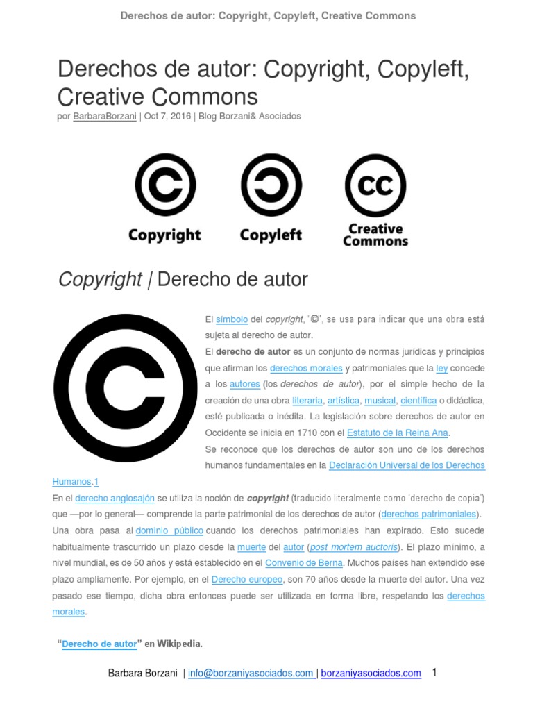 Borzani Barbara. Derechos de Autor Copyright Copyleft Creative Commons ...