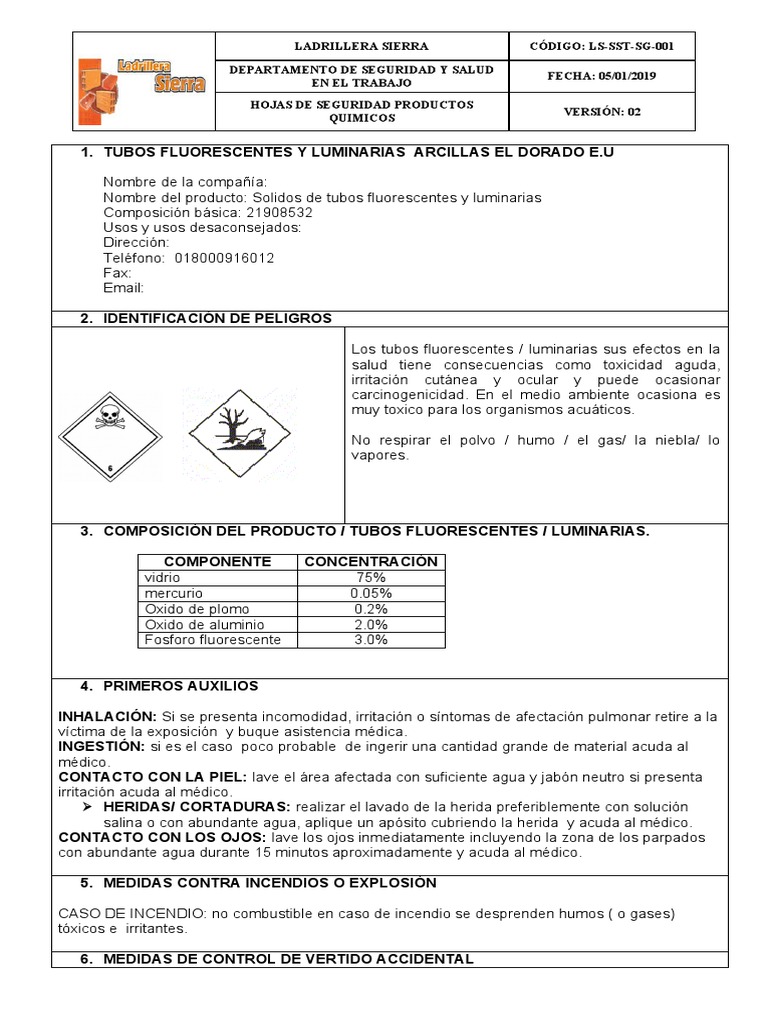 Activo Estadísticas partícipe tubos fluorescentes hoja de seguridad