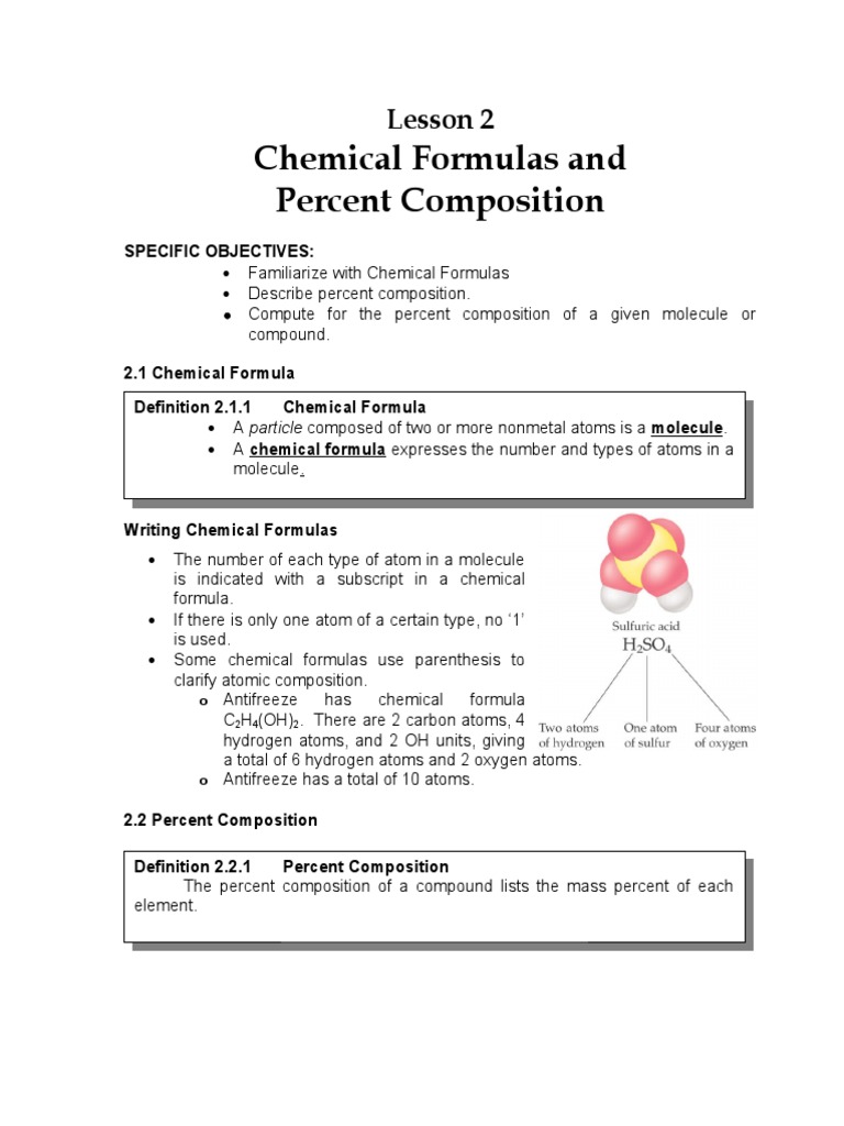 Chemical Formulas and Percent Composition | PDF | Molecules | Chemical ...