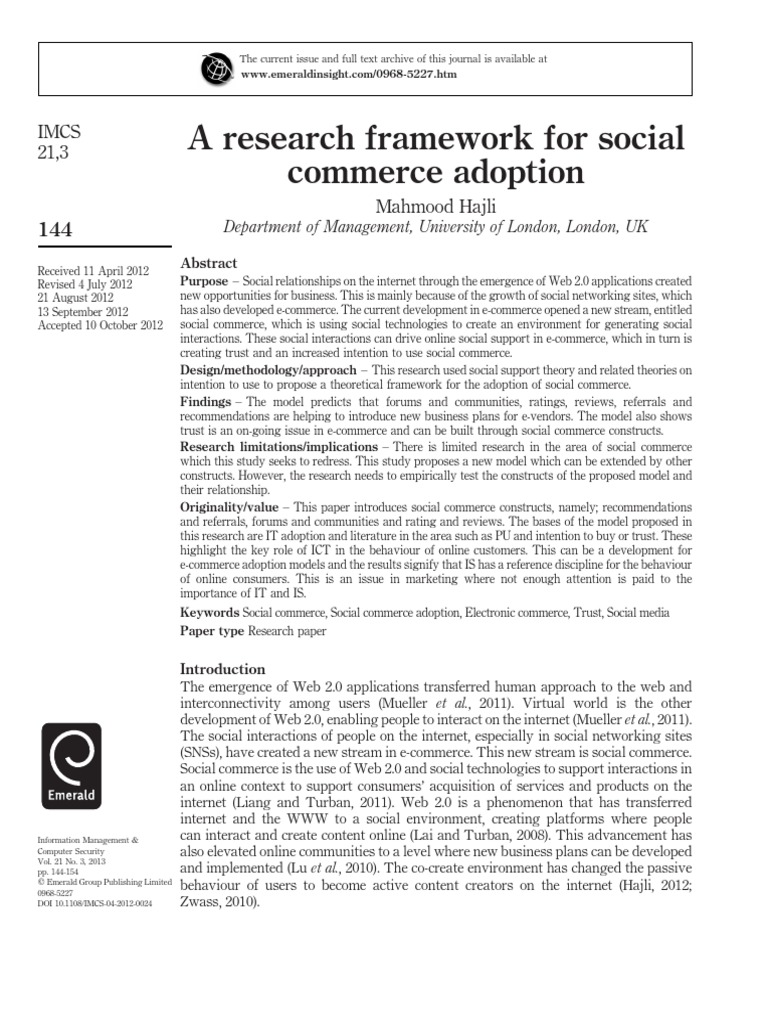 Framework for Social Commerce Adoption | PDF | E Commerce | Web 2.0