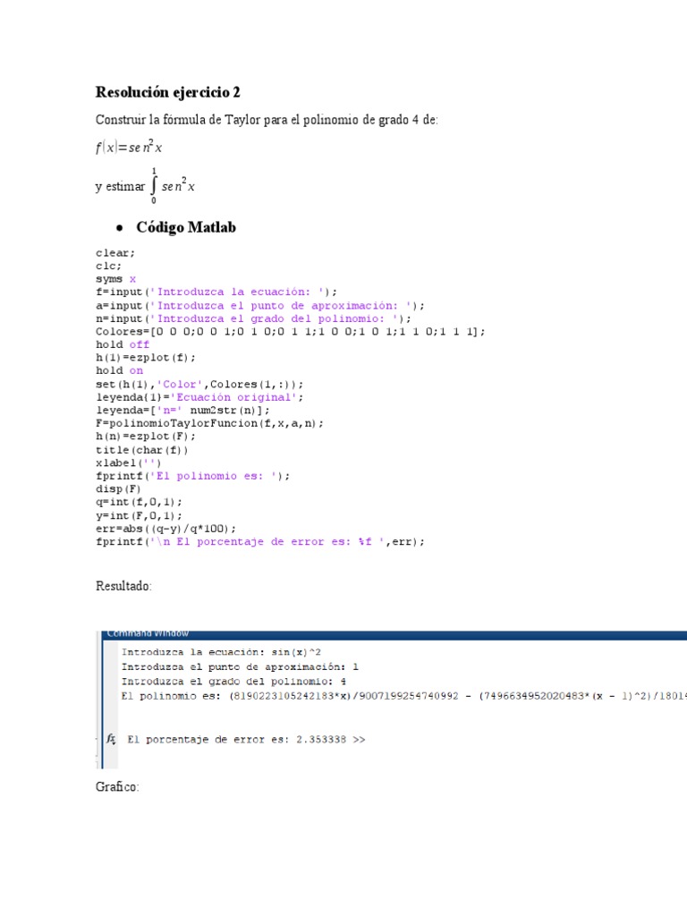 Polinomio de Taylor Ejercicio Matlab | PDF