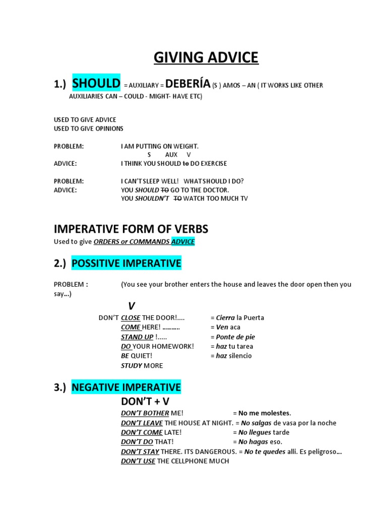 Unit 6 Lesson A Imperatives and Should For Giving Advice | PDF