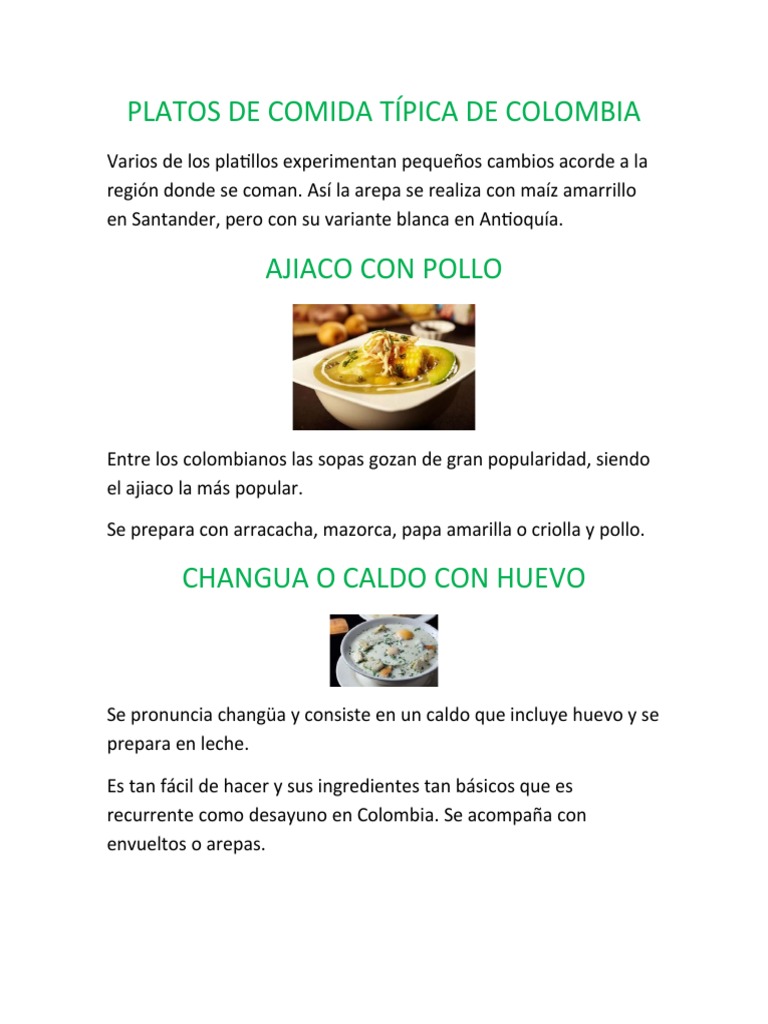 Platos de Comida Típica de Colombia | PDF | Postres | Comida y bebida