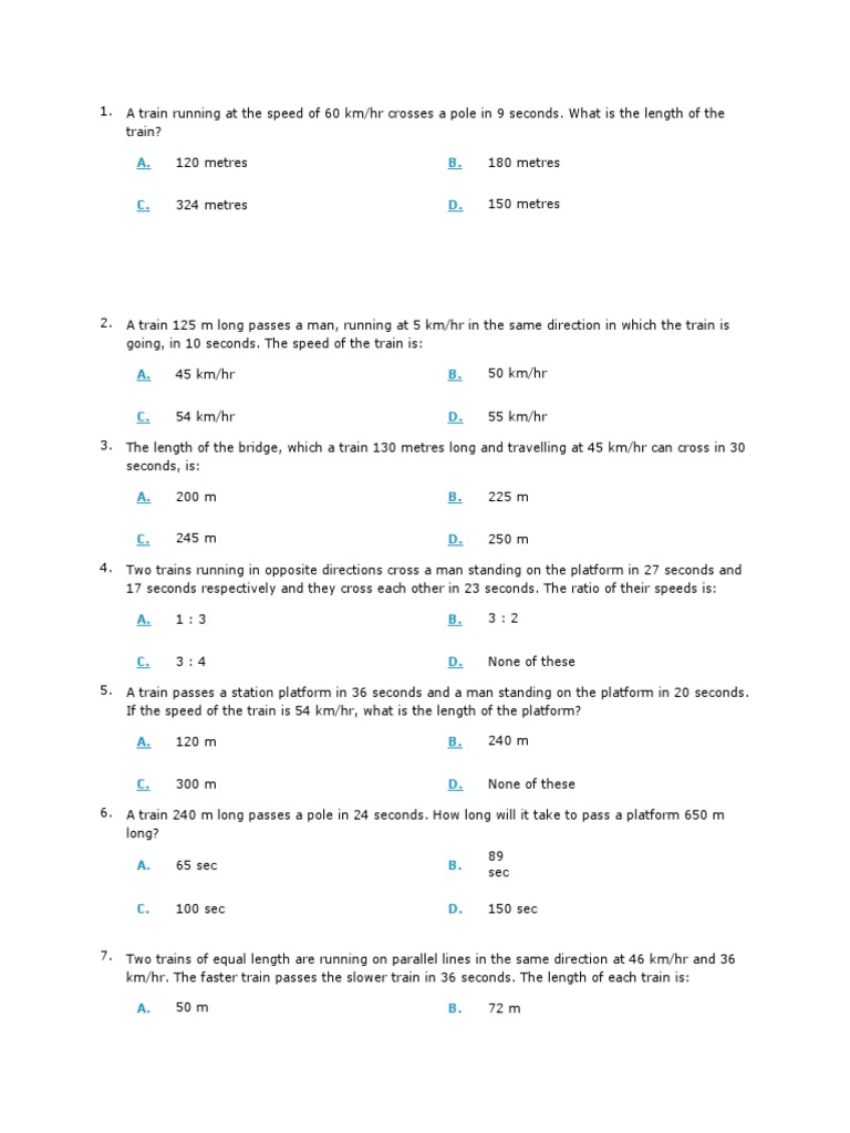 Train Problems and Solutions Guide | PDF | Speed | Train