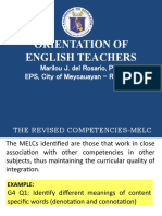 Orientation of English Teachers: Marilou J. Del Rosario, PHD Eps, City of Meycauayan - Region Iii